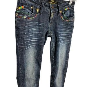 Akademiks Women's Size 25 Embroidered Dark Wash 5 Pocket Low Rise Skinny Jeans